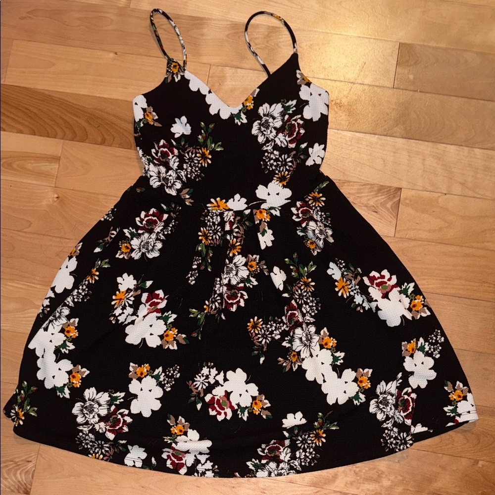 Floral Black Dress with Spaghetti Straps
